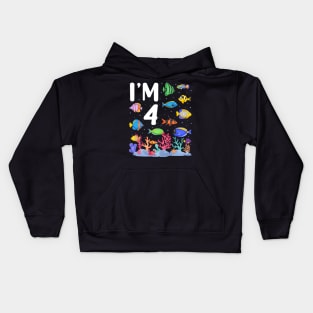 4th Birthday Party Tropical Fish I'm Four Years Old age Bday Kids Hoodie